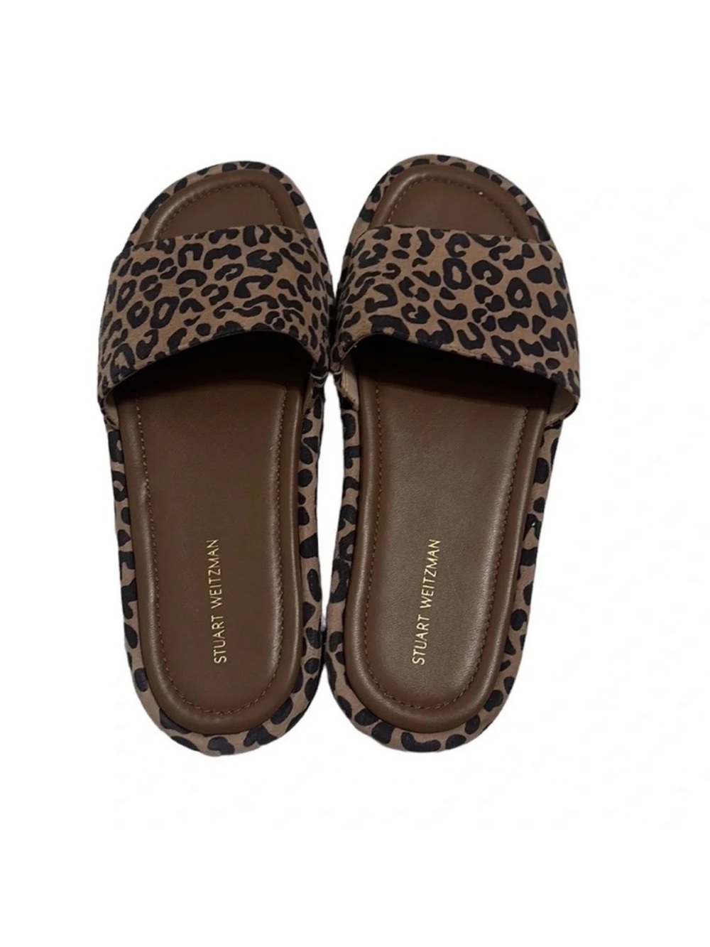 STUART Weitzman Santorini Flatform Slide Sandal Leopard Animal Print Brown  7.5B